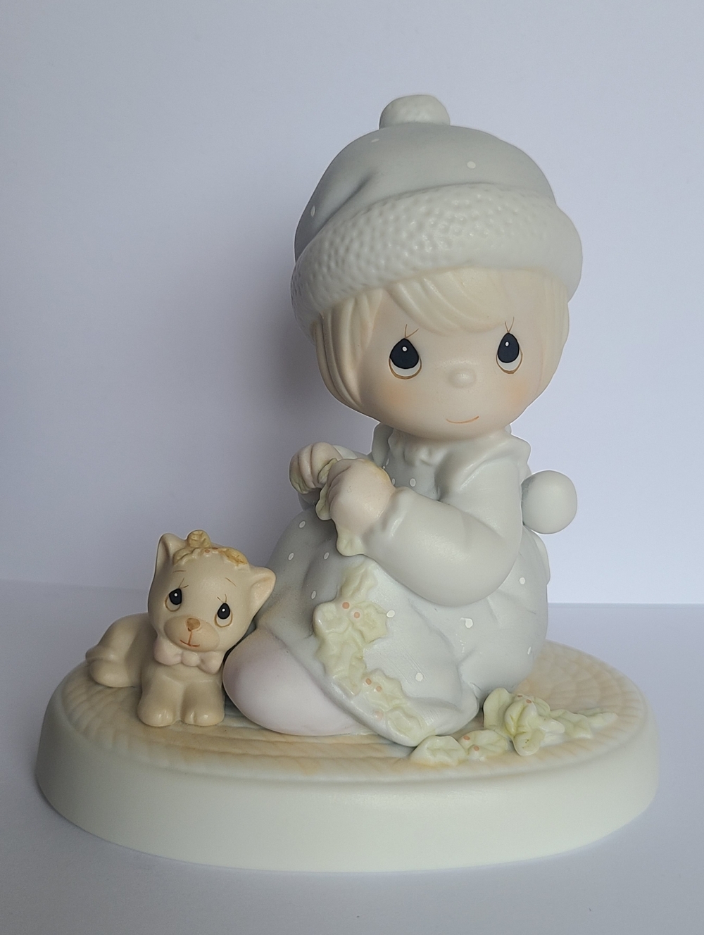 Vintage Precious Moments Girl Cat Meowie Christmas Collectible Decor Figurine
